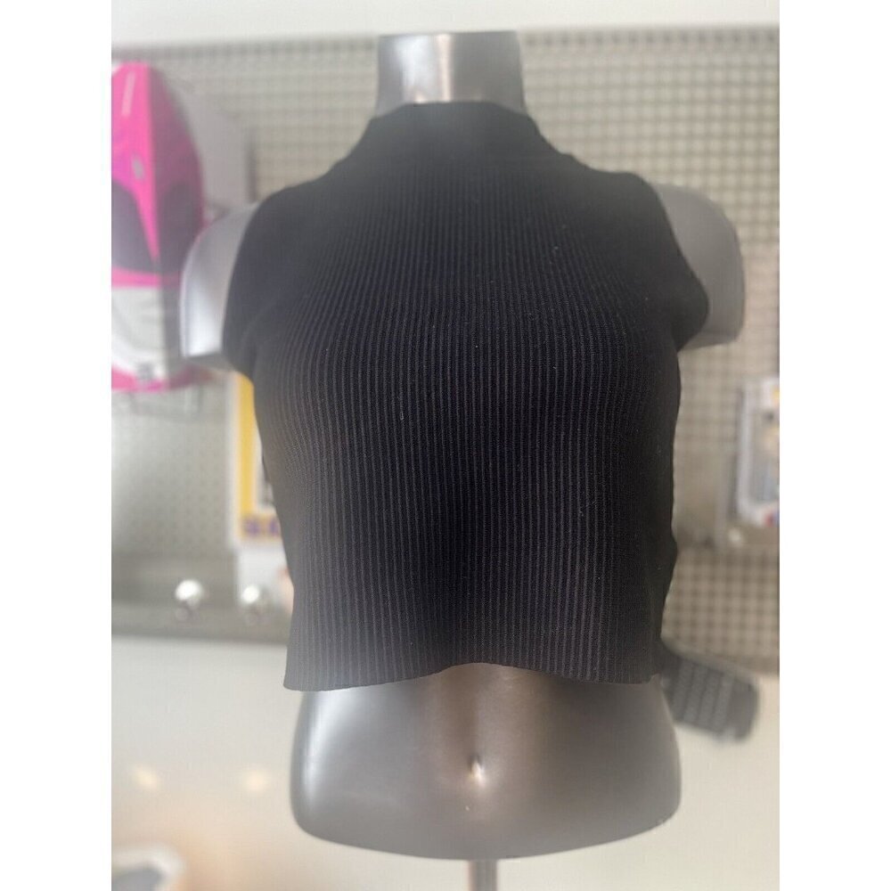 House of Harlow black‎ mock neck crop sweater top sleeveless ribbed Size XL NWT